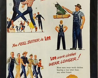 1950 Lee Jeans & Work Clothes Ad Matted Vintage 11x14 Print Life