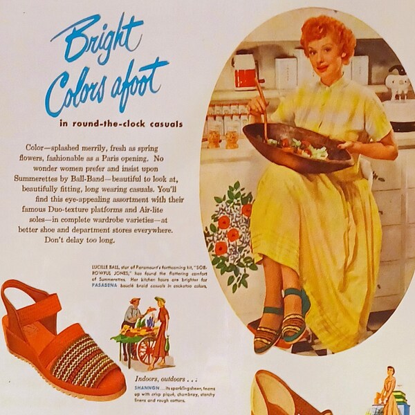 1949 Lucille Ball Summerettes Shoe Ad Matted Vintage 11x14 Print I Love Lucy