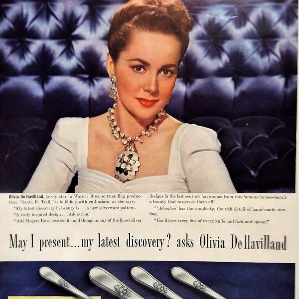 1940 Olivia DeHavilland Silverware Ad Matted Vintage 11x14 Print
