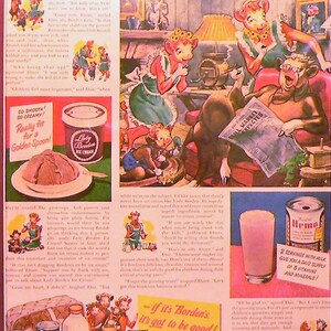 1949 Elsie the Cow Borden&#39;s Ad Matted Vintage 11x14 Print