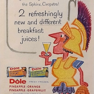 1958 Dole Pineapple Juice Ad Matted Vintage 8x10 Print