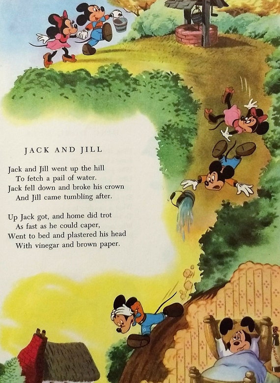 1965 Mickey Mouse Jack Jill Nursery Rhyme Matted Vintage Etsy