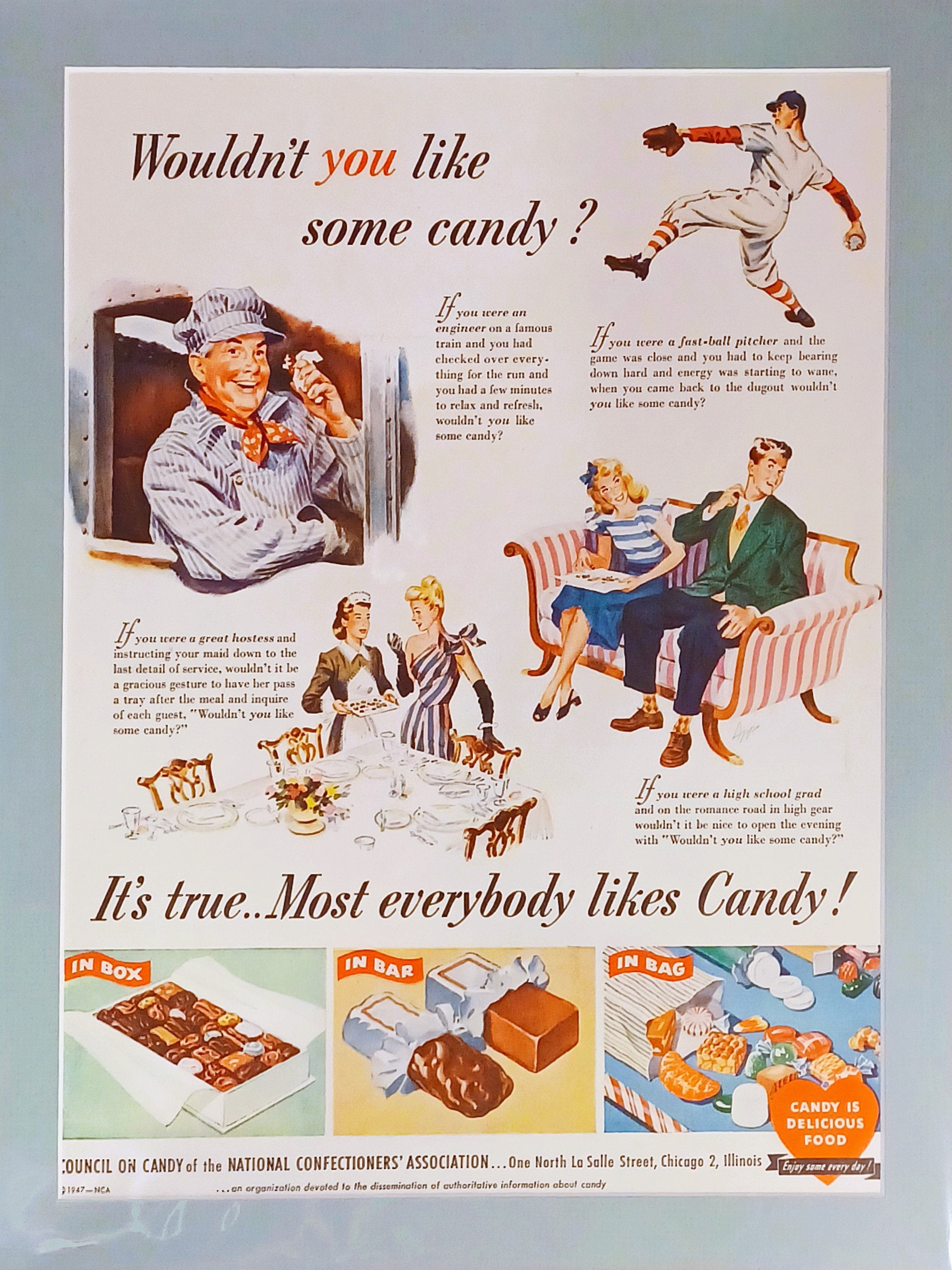 1947 National Confectioners' Assoc. Candy Ad Matted Vintage 11x14