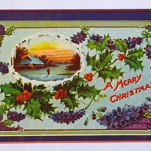 Tarjeta navideña antigua de 1912 con paspartú de 8 x 10