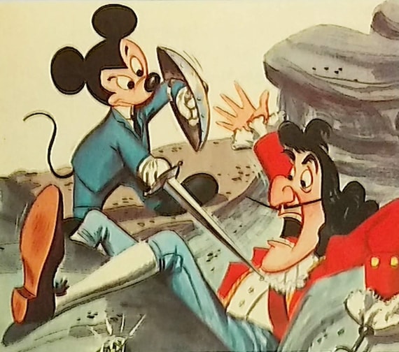 1956 Mickey Mouse & Captain Hook Matted Vintage Disney 8x10 Print