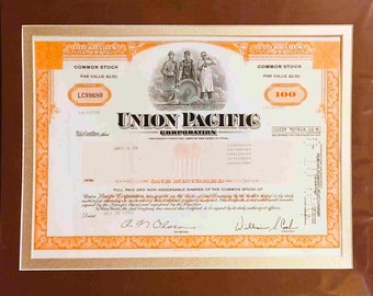 Union Pacific Corporation Matted 11x14 Stock Certificate Railroad Train