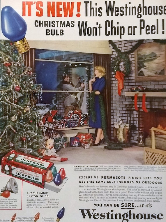 1951 Westinghouse Christmas Lights Ad Matted Vintage 11x14 Print