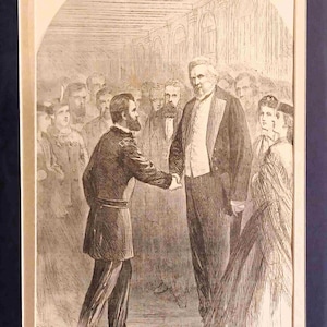 1865 General Grant with General Scott Original Woodblock Engraving Civil War Frame-Ready