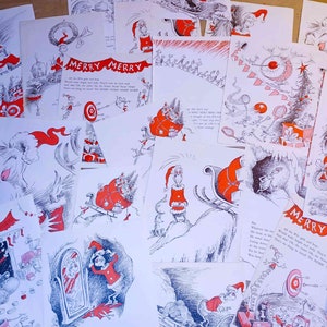 Vintage Grinch Ephemera Lot van 25 stuks boekillustraties ambachtelijke papierverpakking