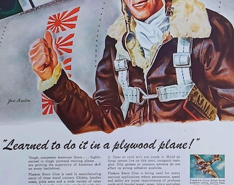 1944 Segunda Guerra Mundial Segunda Guerra Mundial Piloto de la Fuerza Aérea del Ejército Impresión vintage enmarcada de 11x14 pulgadas