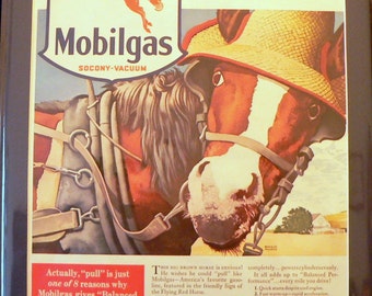 1940 Mobilgas Ad Matted Vintage 11x14 Print Petroliana