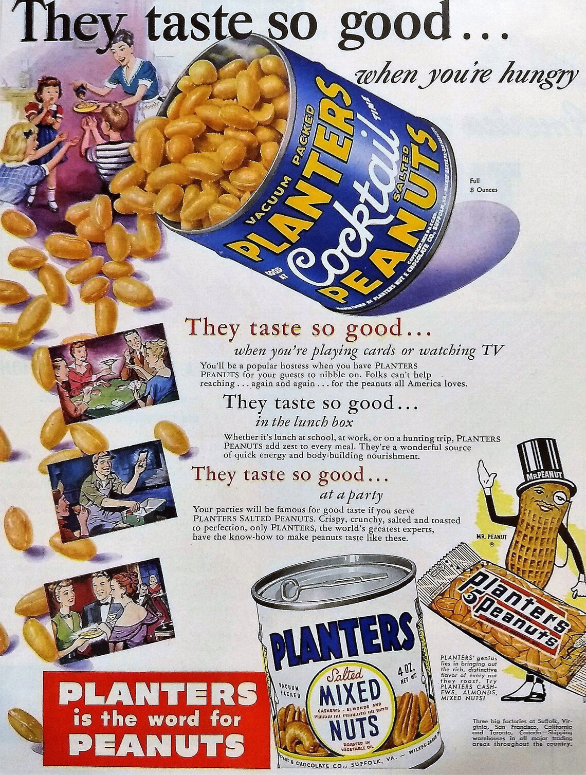 1950 Planter's Nuts Ad With Mr. Peanut Matted Vintage Etsy