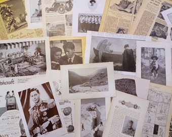 Vintage B&W Ephemera Lot of 50 Pieces Ads Book Illustrations Craft Paper Pack