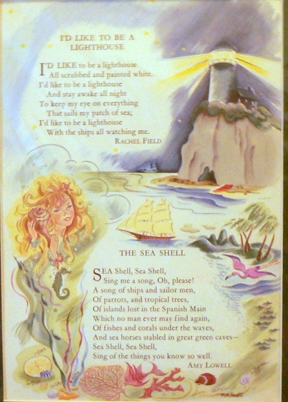 1945 Lighthouse Seashell Poems Matted Vintage Childrens Etsy India 1945 Lighthouse Seashell Poems Matted Vintage Childrens Etsy India