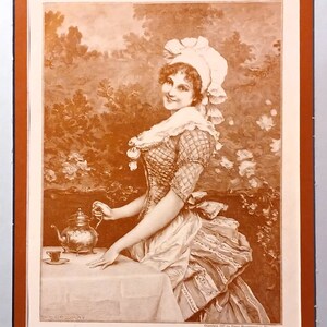 1900 German Girl Tea Garden Matted Antique 11x14 Print Guten Morgen!