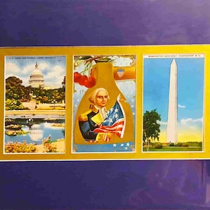 Cartes postales anciennes George Washington & DC avec passe-partout 11 x 14 prêtes à encadrer