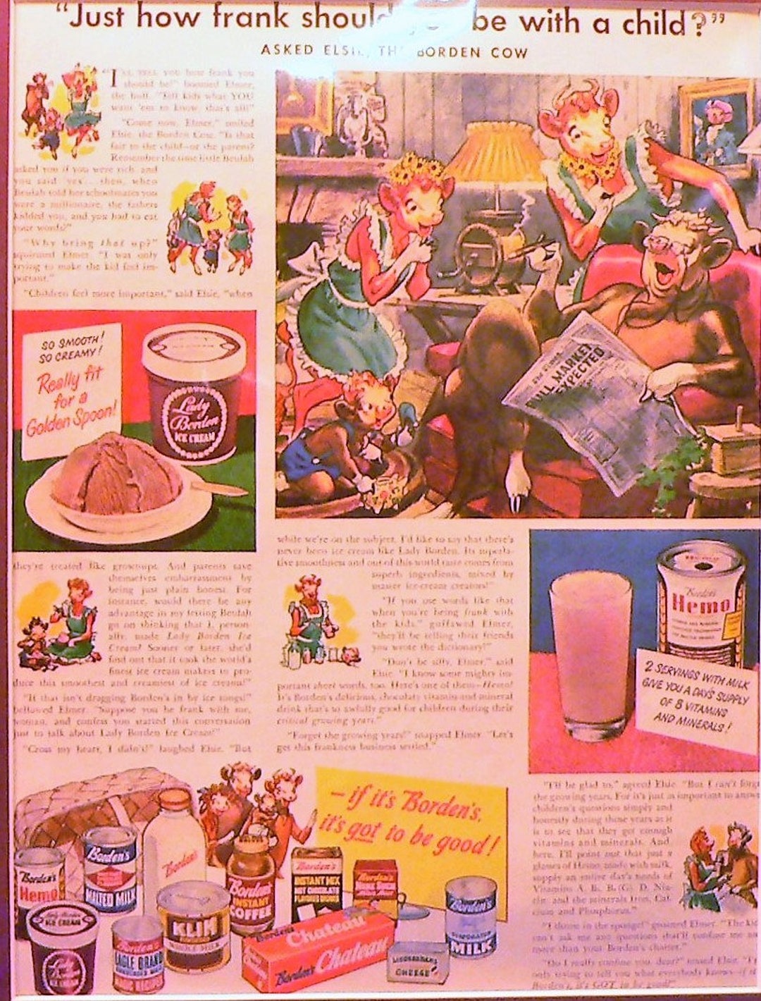 1949 Elsie the Cow Borden's Ad Matted Vintage 11x14 Print Etsy