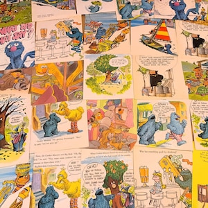 Lotto di 25 pezzi di illustrazioni di libri vintage di Sesame Street, carta artigianale