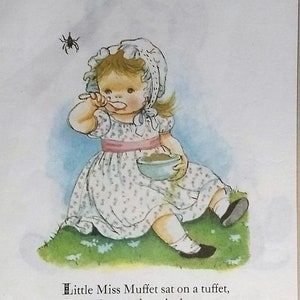 1961 Eloise Wilkin Little Miss Muffett Matted Vintage 8x10 Print Nursery Rhyme