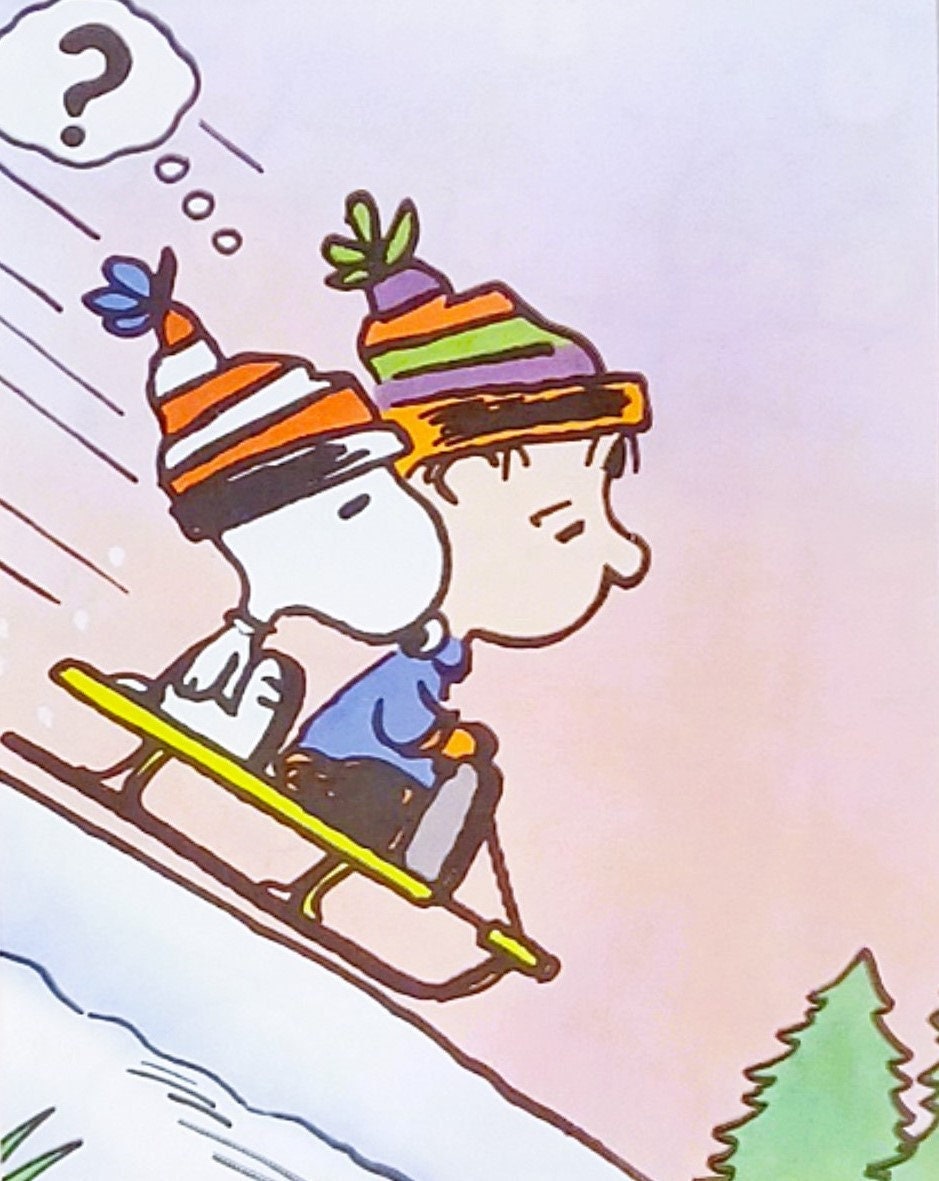 1987 Snoopy & Linus Matted - Sled Peanuts Vintage Print Etsy 8x10