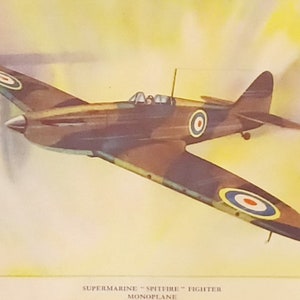 1939 Supermarine Spitfire Fighter Matted Vintage 11x14 Print World War II