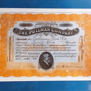 1920 年代 プルマン カンパニー マット 11x14 株式証明書 鉄道列車