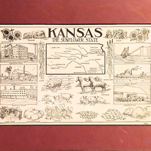 Impresión vintage de Kansas de 1931, 8 x 10, con paspartú