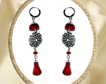 Earrings - Red Bamboo Coral - Sterling Silver Ear wire