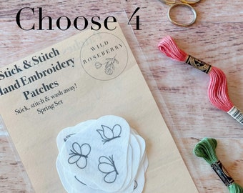 Choose 4 from the Spring Set - Stick & Stitch Patch - DIY - Crafting - Embroidery - Hand Embroidery - Craft - diy Project