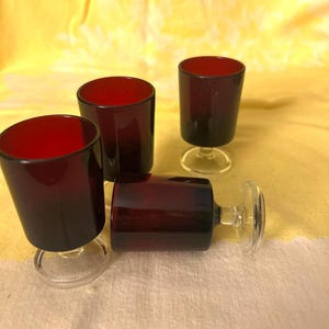 Vintage Luminarc Ruby Red Cordial-glazen - set van 4, Frans bargerei