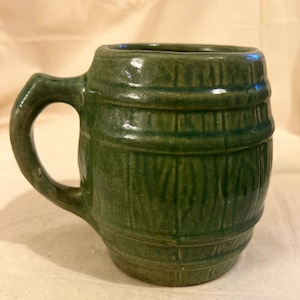 Vintage McCoy Pottery Green Barrel Mug | USA Made Coffee Cup