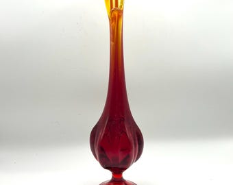Viking Glass Swung Vase  12-inch Amberina with Pedestal Base - red to orange ombré