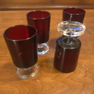 Vintage Luminarc Ruby Red Cordial Glasses - French Barware