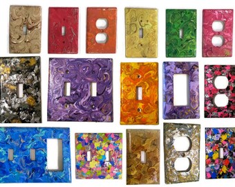 PERSONALIZED ORANGE FLOWER ABSTRACT PATCH WORK ART LIGHT SWITCH PLATE COVER