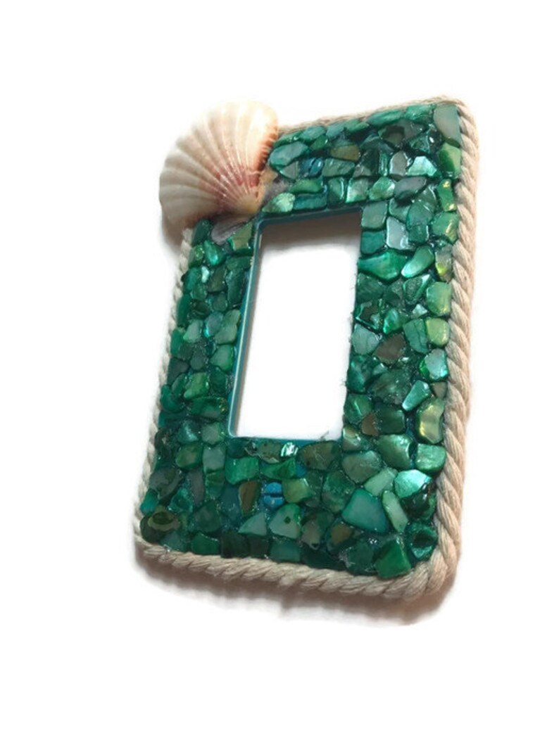 handmade Ocean Decor Beach faceplate nautical decor single rocker wall plate green teal Teal Seashell rocker light switch plate