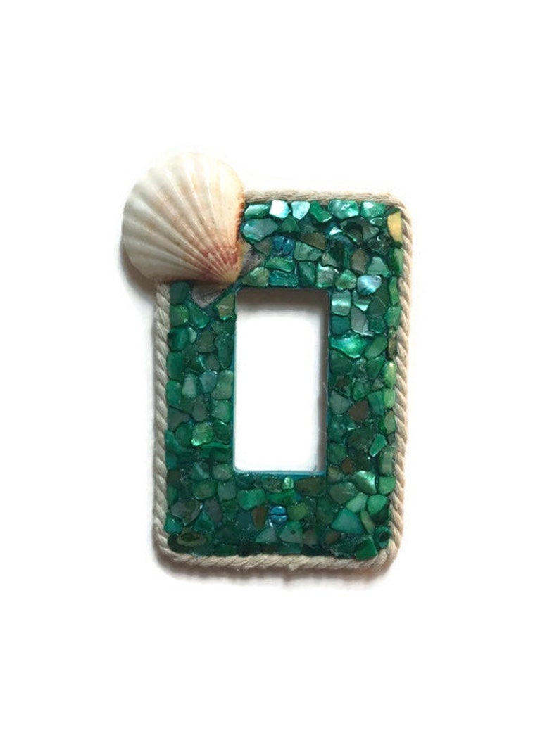 handmade Ocean Decor Beach faceplate nautical decor single rocker wall plate green teal Teal Seashell rocker light switch plate