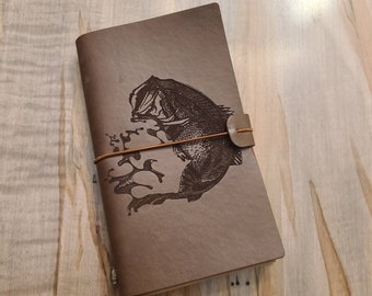 Medium leather journal with jumping bass engraved / can add personal message