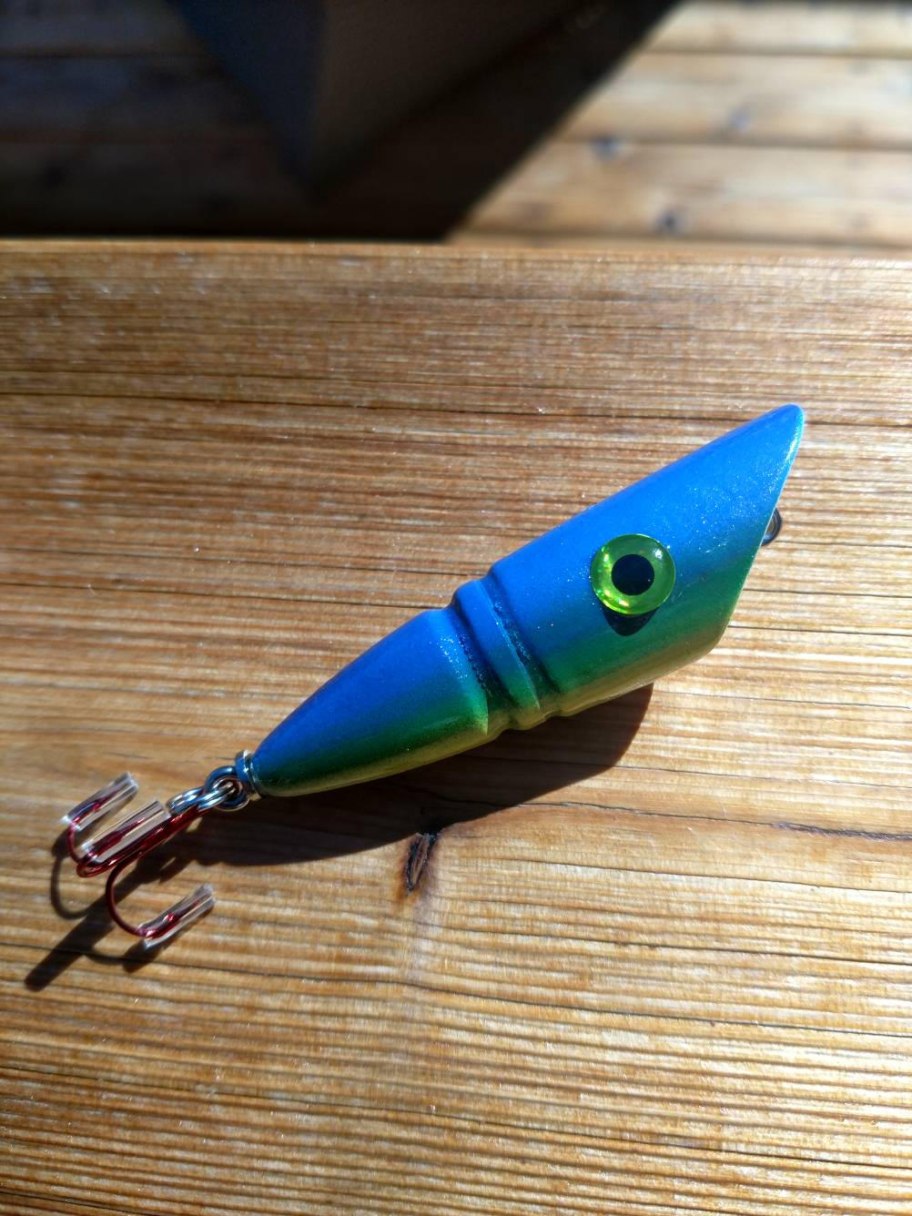 Wooden Fishing Lure / Silver Blue Surface Popper / handmade Etsy