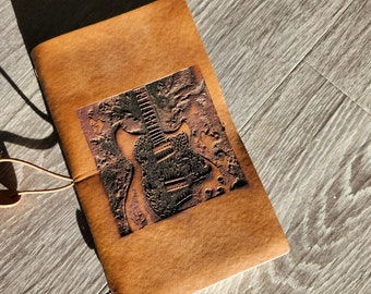 Medium leather journal with Guitar engraved / can add personal message