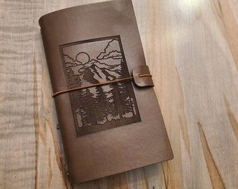 Medium leather journal Mountain Landscape engraved / can add personal message