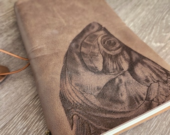 Medium leather journal with Fish Head engraved / can add personal message