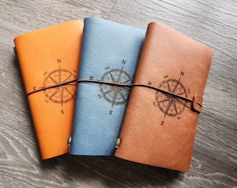 Medium leather journal Nautical Compass logo engraved / can add personal message