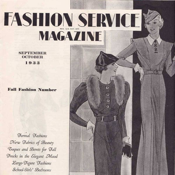 PDF Reproduction - 1933 September October Fall Fashion Service - Woman's Institute - Instant Download