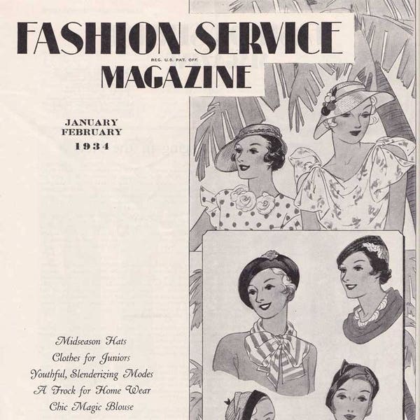 PDF Reproduction - 1934 January February Spring Number Fashion Service - Woman's Institute - Instant Download