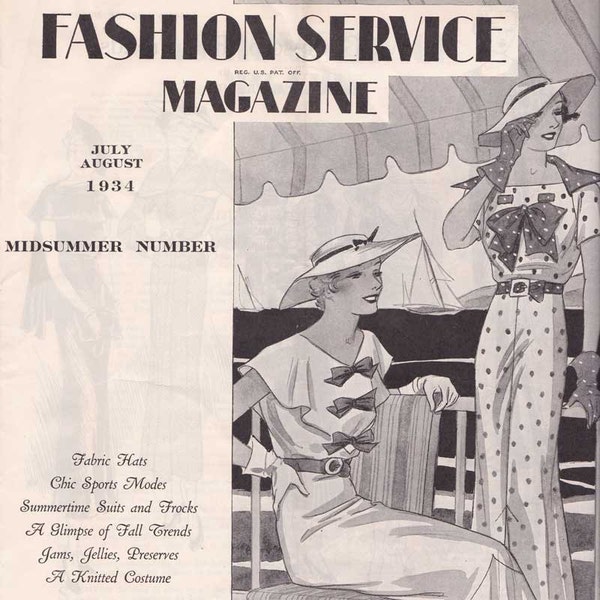 PDF Reproduction - 1934 July August Fashion Service - Woman's Institute - Instant Download