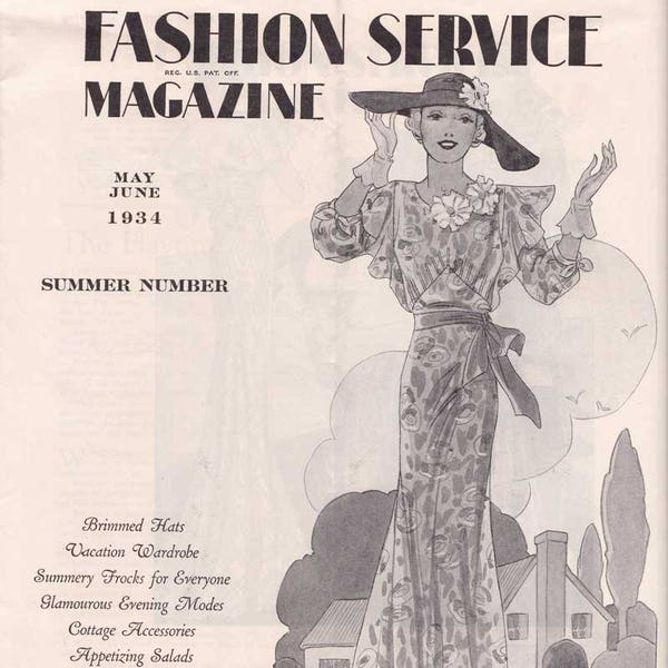 PDF Reproduction - 1934 May June Summer Number Fashion Service - Woman's Institute - Instant Download