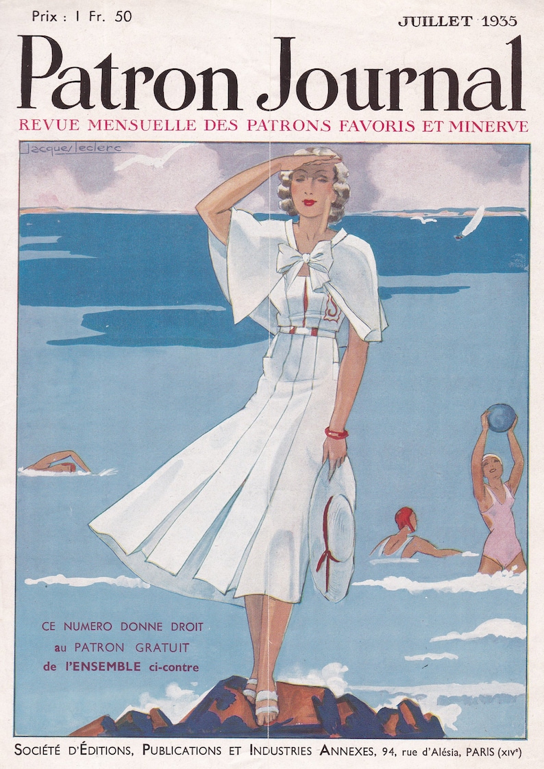Patrons Favoris et Minerve Vintage French Fashion Catalog PDF Reproduction 1935 July Patron Journal 1930s Style