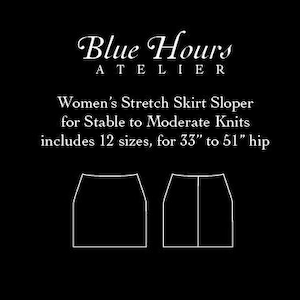 Puede incluir: Dibujo de línea de dos patrones de falda para tejidos de punto estables a moderados. Los patrones son para faldas de mujer e incluyen 12 tallas, para 84 cm a 130 cm de cadera.