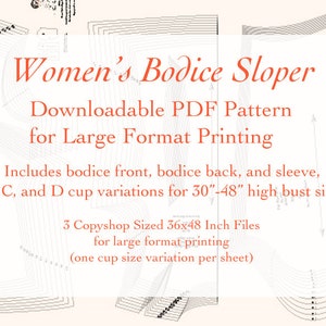 Women's Woven Bodice Sloper, 30" to 48" High Bust, With B, C, and D Cup Sizes - Copyshop File Large PDF -  - Instant Download