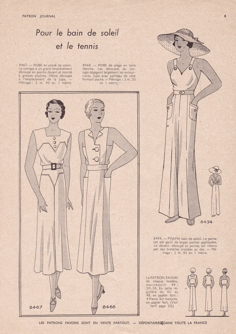 Patrons Favoris et Minerve Vintage French Fashion Catalog PDF Reproduction 1935 July Patron Journal 1930s Style
